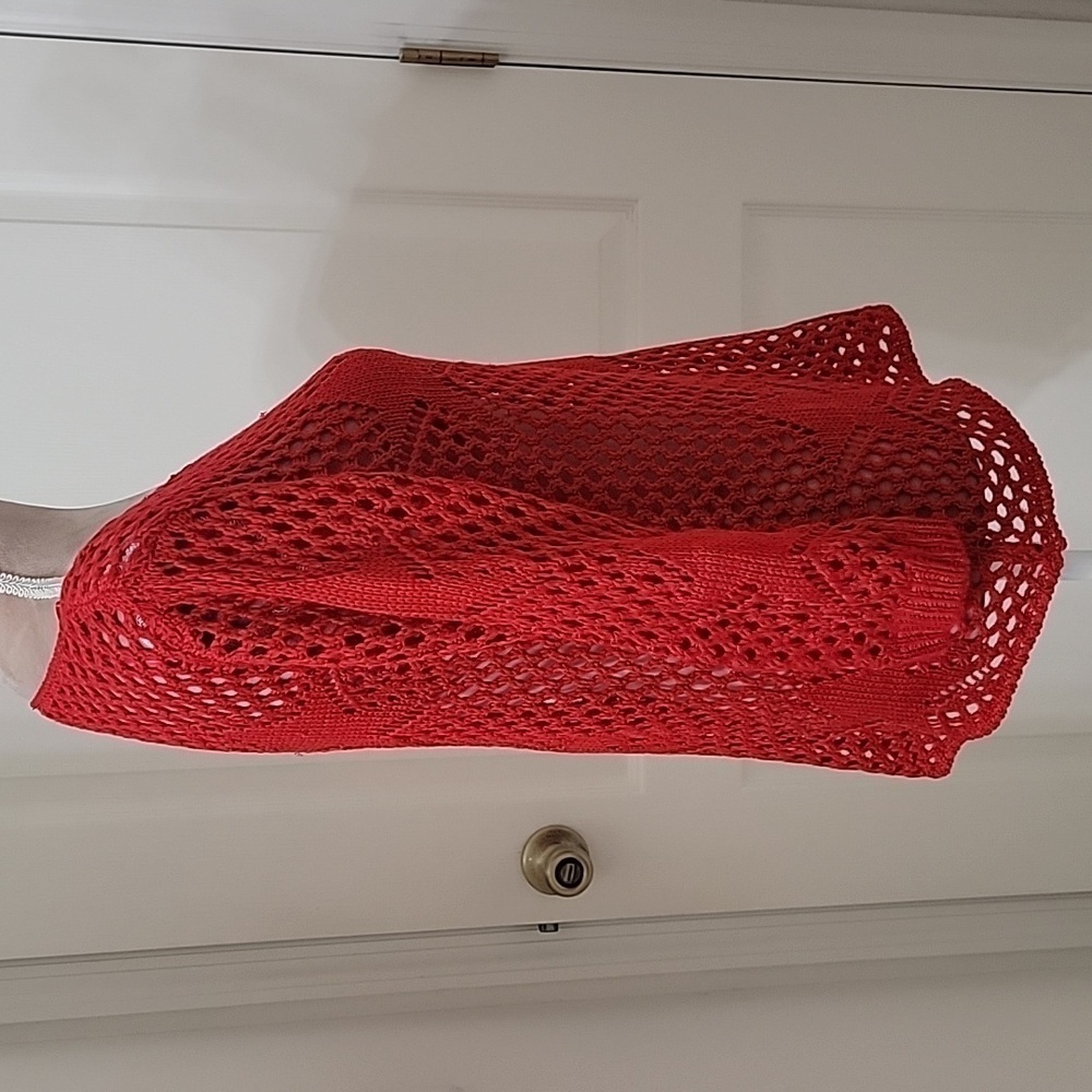 Objects D'art, Open Knit Red Sweater, Star Detail… - image 4